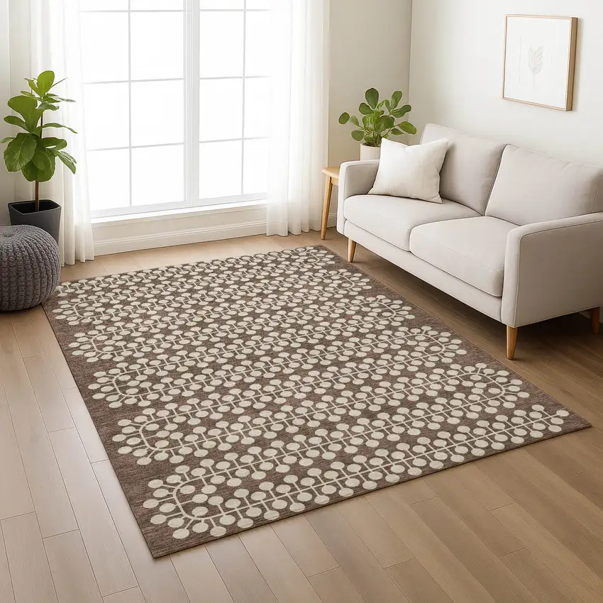 Brown And Ivory Geometric Washable Indoor Outdoor Area Rug Photo 7