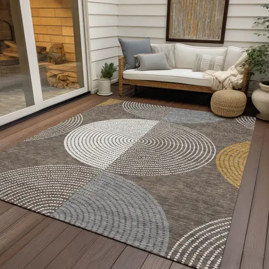 Brown And Ivory Geometric Washable Indoor Outdoor Area Rug Photo 9