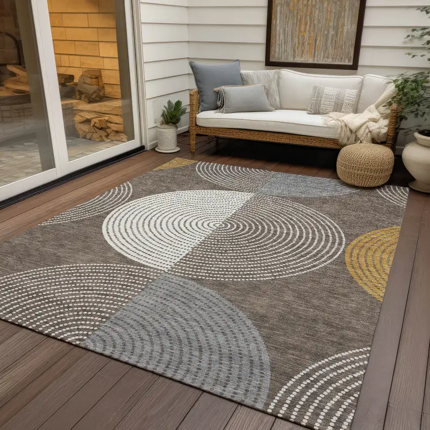 Brown And Ivory Geometric Washable Indoor Outdoor Area Rug Photo 9
