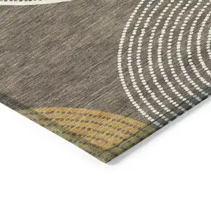 Photo of Brown And Ivory Geometric Washable Indoor Outdoor Area Rug