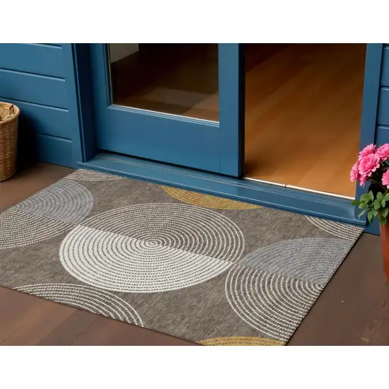 Brown And Ivory Geometric Washable Indoor Outdoor Area Rug Photo 1