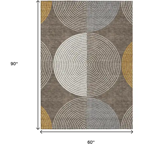 Brown And Ivory Geometric Washable Indoor Outdoor Area Rug Photo 3