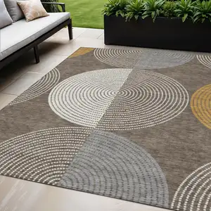 Photo of Brown And Ivory Geometric Washable Indoor Outdoor Area Rug