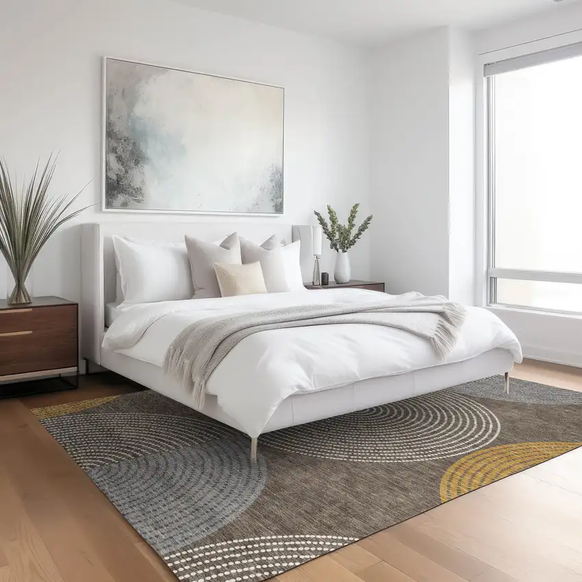 Brown And Ivory Geometric Washable Indoor Outdoor Area Rug Photo 9