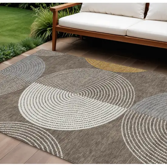 Brown And Ivory Geometric Washable Indoor Outdoor Area Rug Photo 1