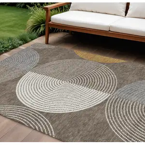 Photo of Brown And Ivory Geometric Washable Indoor Outdoor Area Rug