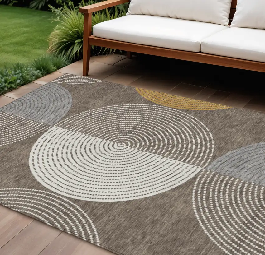 Brown And Ivory Geometric Washable Indoor Outdoor Area Rug Photo 1