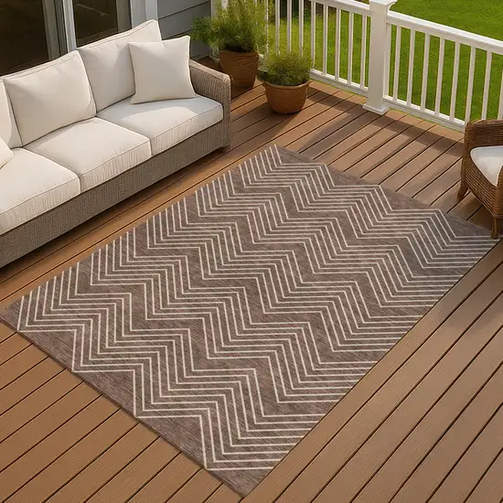 Brown And Ivory Geometric Washable Indoor Outdoor Area Rug Photo 4