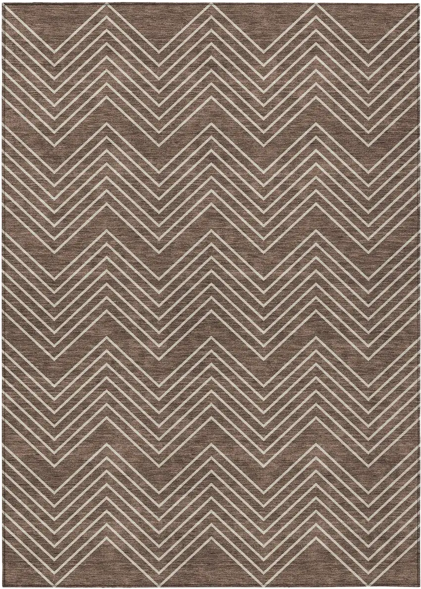 Brown And Ivory Geometric Washable Indoor Outdoor Area Rug Photo 1