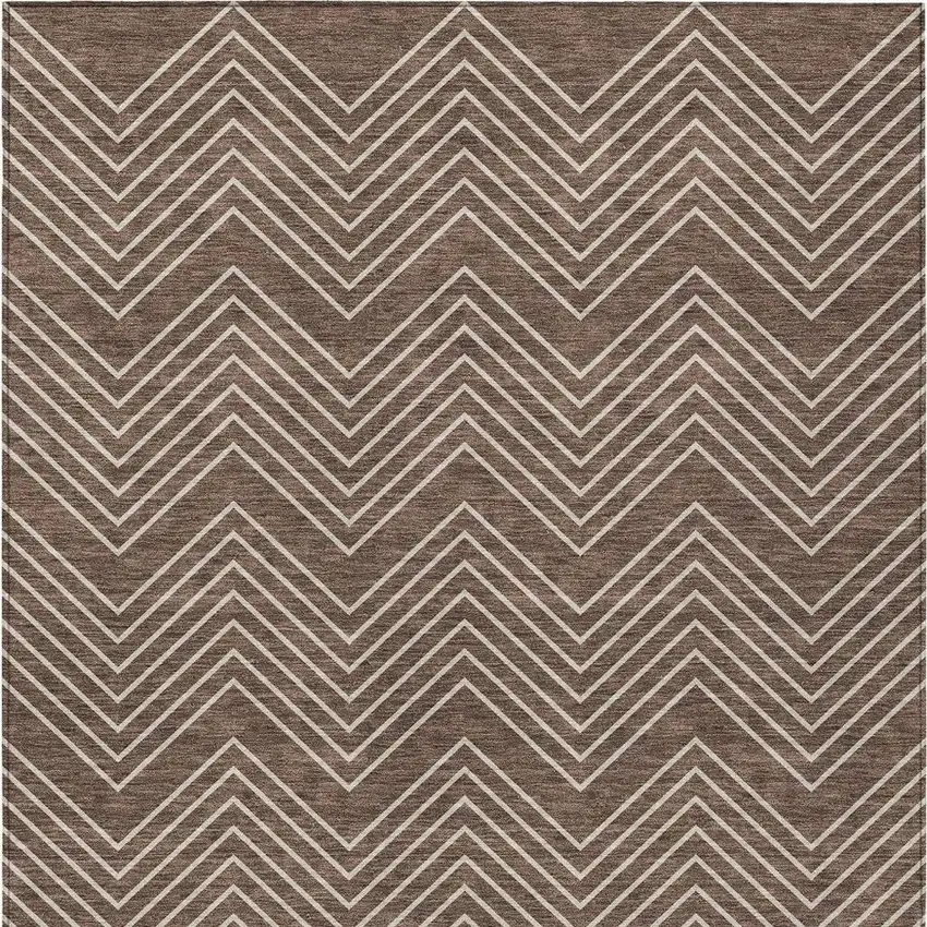 Brown And Ivory Geometric Washable Indoor Outdoor Area Rug Photo 3