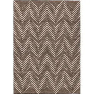 Photo of Brown And Ivory Geometric Washable Indoor Outdoor Area Rug