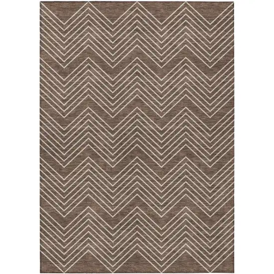 Brown And Ivory Geometric Washable Indoor Outdoor Area Rug Photo 1