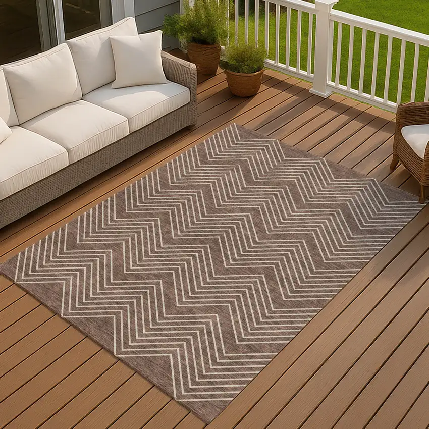 Brown And Ivory Geometric Washable Indoor Outdoor Area Rug Photo 4