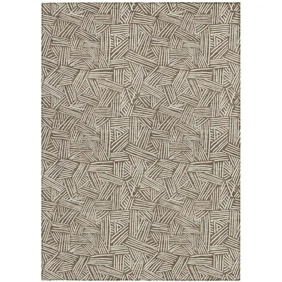 Brown And Ivory Geometric Washable Indoor Outdoor Area Rug Photo 3