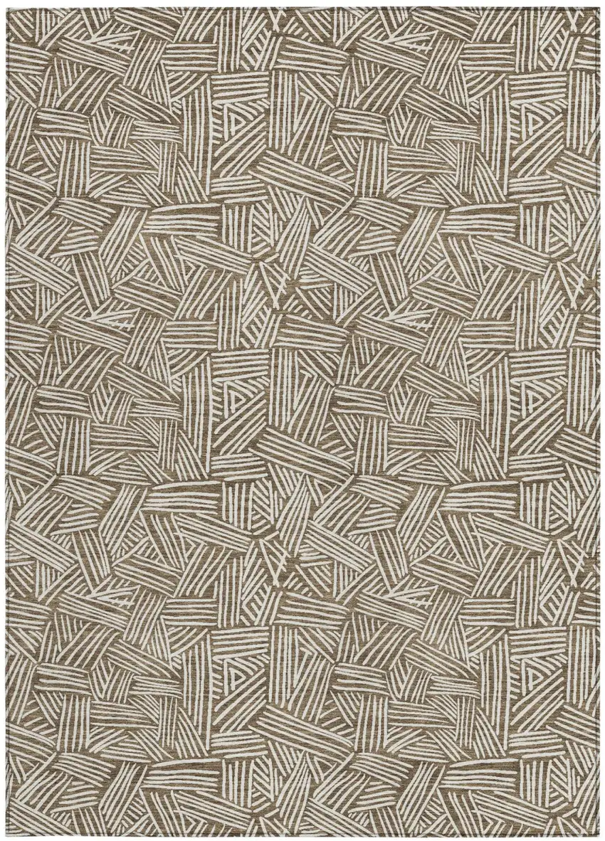 Brown And Ivory Geometric Washable Indoor Outdoor Area Rug Photo 3