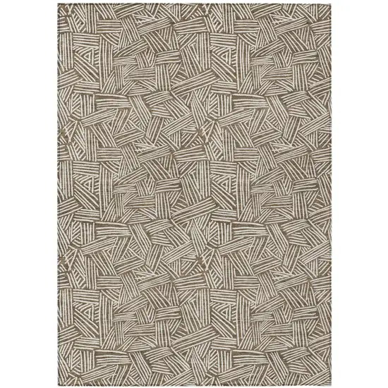 Brown And Ivory Geometric Washable Indoor Outdoor Area Rug Photo 2