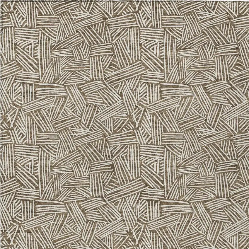 Brown And Ivory Geometric Washable Indoor Outdoor Area Rug Photo 4