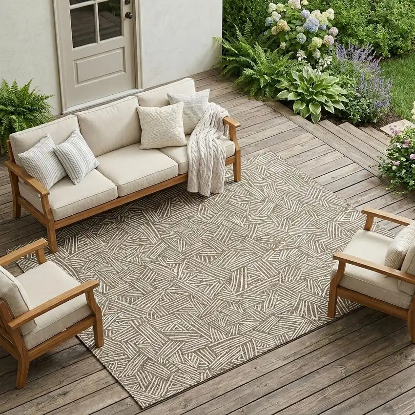 Brown And Ivory Geometric Washable Indoor Outdoor Area Rug Photo 1