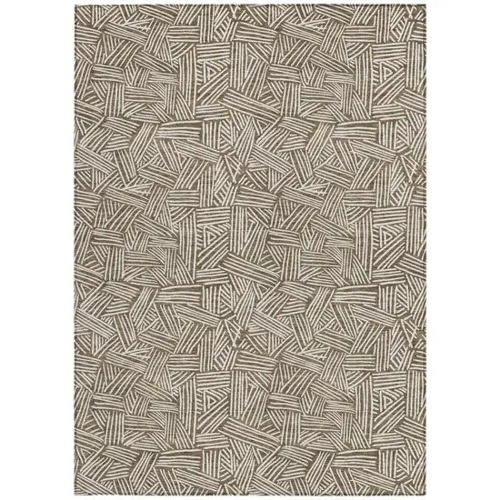 Brown And Ivory Geometric Washable Indoor Outdoor Area Rug Photo 4