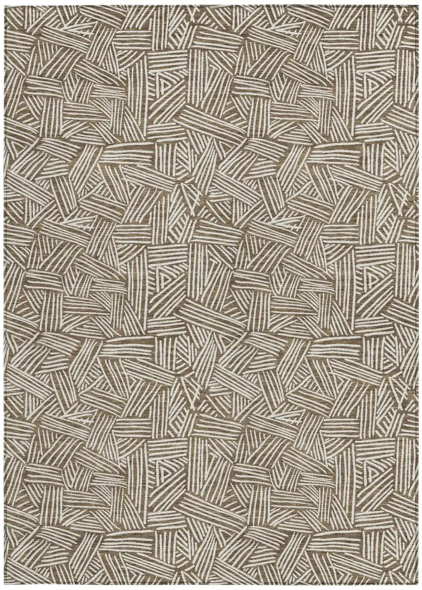 Brown And Ivory Geometric Washable Indoor Outdoor Area Rug Photo 4