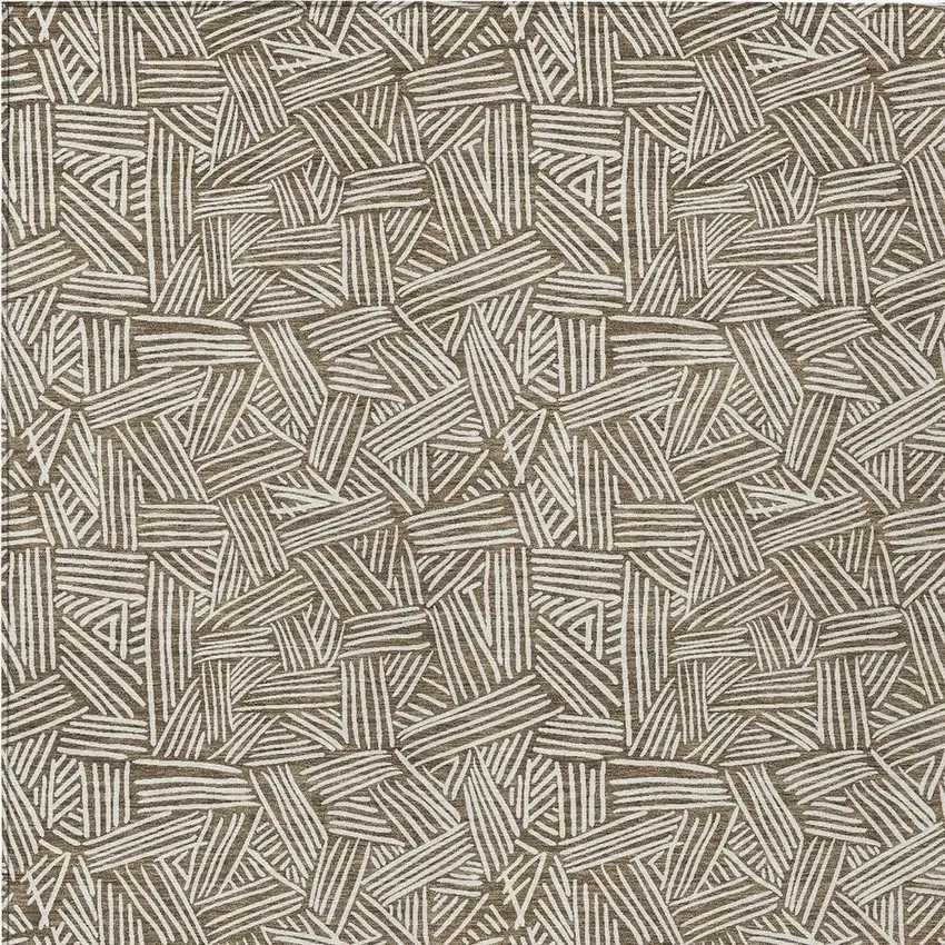 Brown And Ivory Geometric Washable Indoor Outdoor Area Rug Photo 6