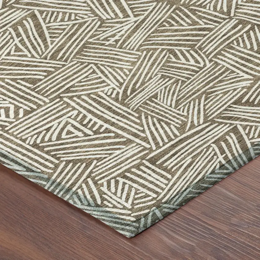 Brown And Ivory Geometric Washable Indoor Outdoor Area Rug Photo 7