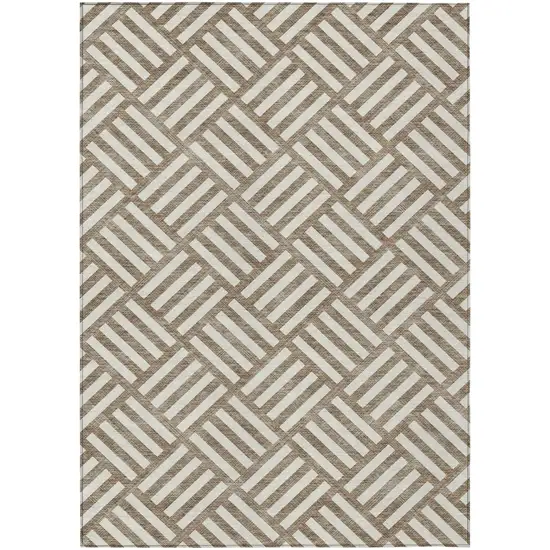 Brown And Ivory Geometric Washable Indoor Outdoor Area Rug Photo 2