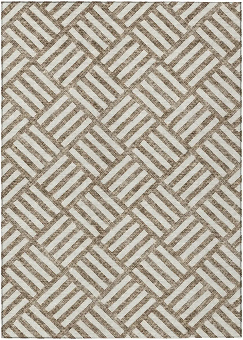 Brown And Ivory Geometric Washable Indoor Outdoor Area Rug Photo 2
