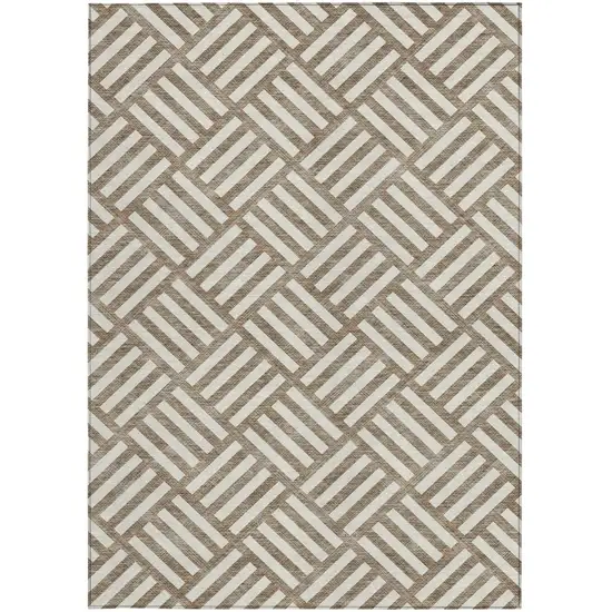Brown And Ivory Geometric Washable Indoor Outdoor Area Rug Photo 6