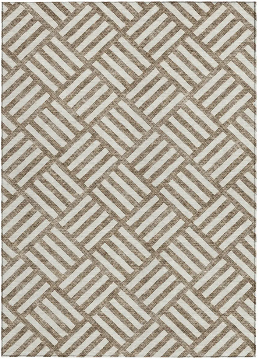 Brown And Ivory Geometric Washable Indoor Outdoor Area Rug Photo 6