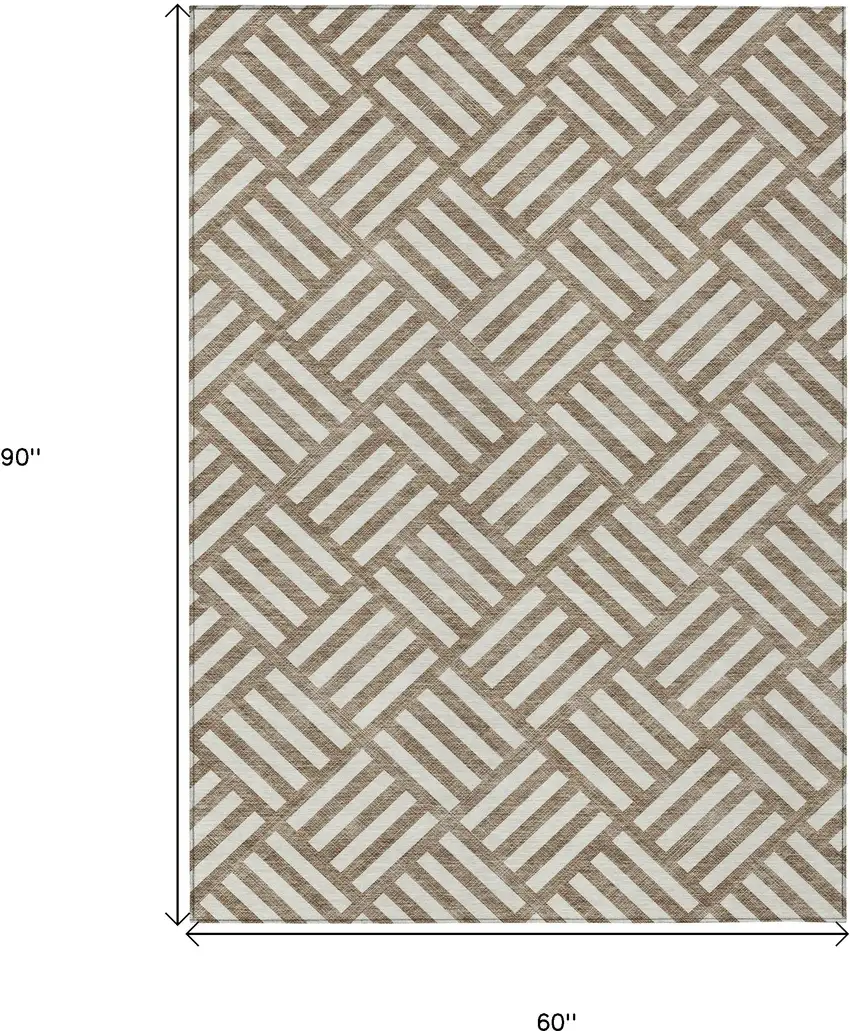 Brown And Ivory Geometric Washable Indoor Outdoor Area Rug Photo 3