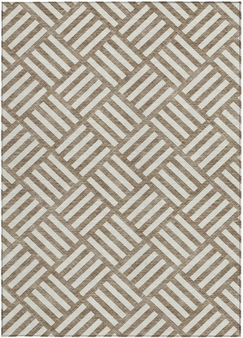 Brown And Ivory Geometric Washable Indoor Outdoor Area Rug Photo 6