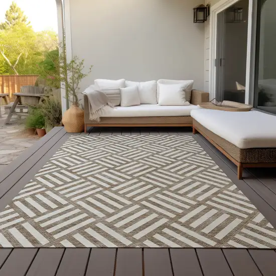 Brown And Ivory Geometric Washable Indoor Outdoor Area Rug Photo 9