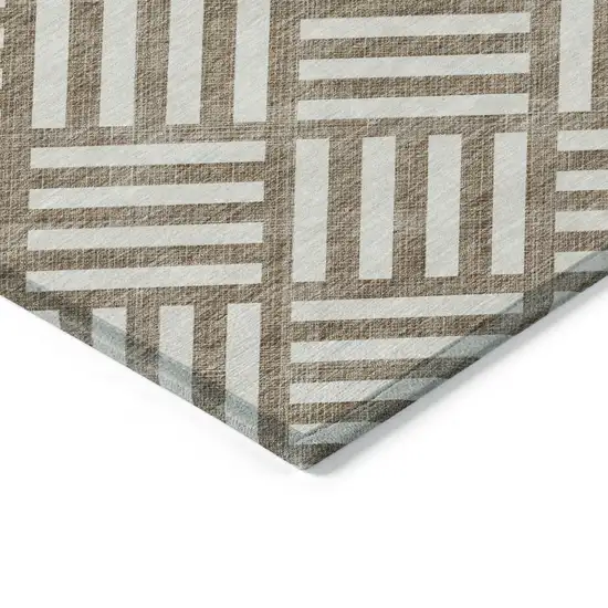 Brown And Ivory Geometric Washable Indoor Outdoor Area Rug Photo 4