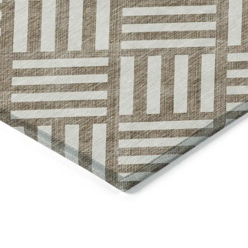 Brown And Ivory Geometric Washable Indoor Outdoor Area Rug Photo 4
