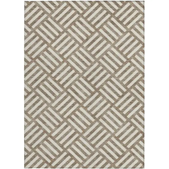 Brown And Ivory Geometric Washable Indoor Outdoor Area Rug Photo 6