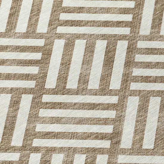Brown And Ivory Geometric Washable Indoor Outdoor Area Rug Photo 5