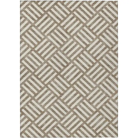 Brown And Ivory Geometric Washable Indoor Outdoor Area Rug Photo 2