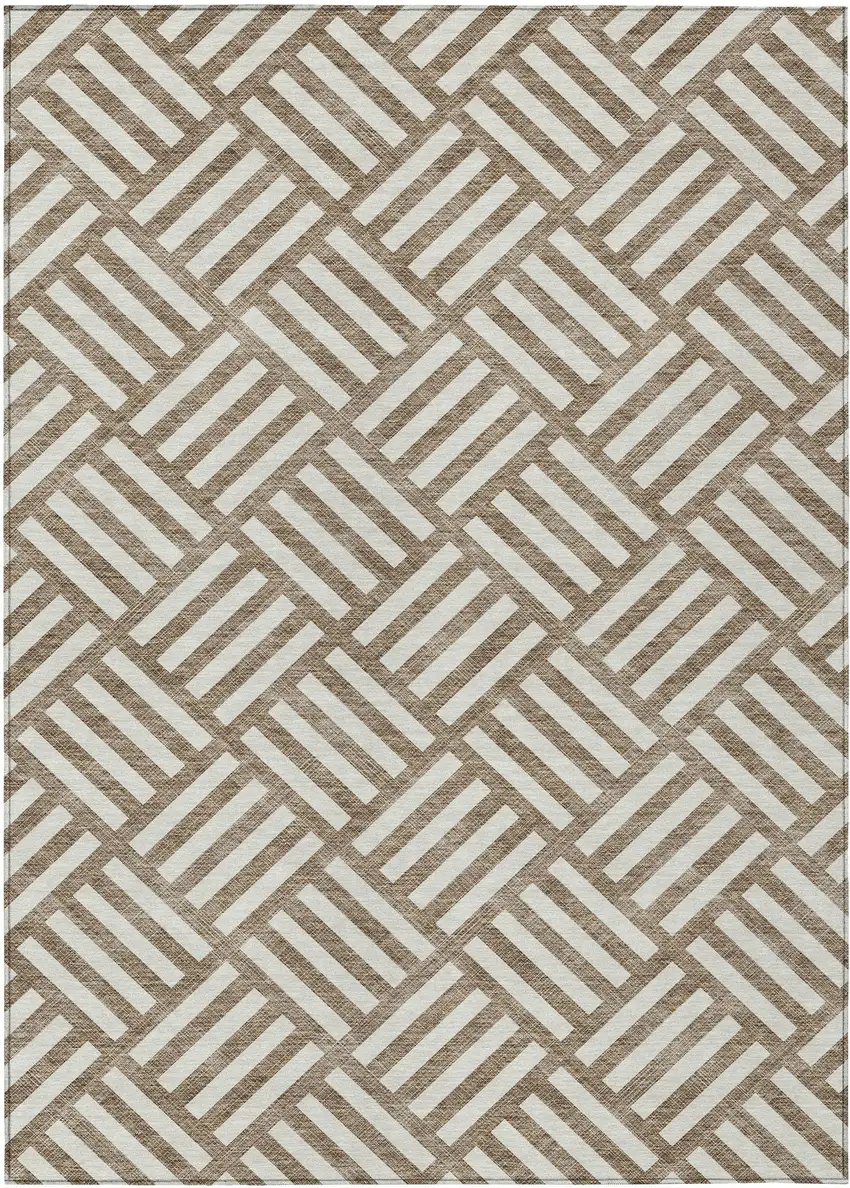 Brown And Ivory Geometric Washable Indoor Outdoor Area Rug Photo 2