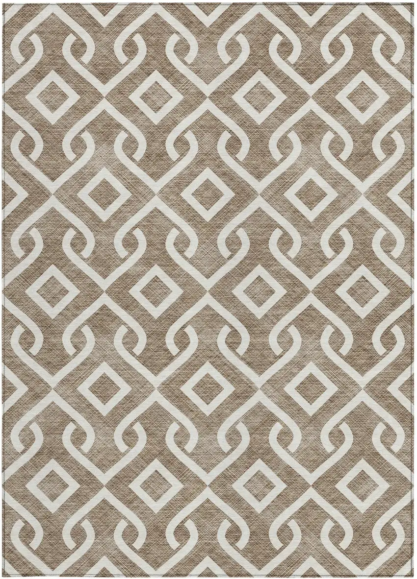 Brown And Ivory Geometric Washable Indoor Outdoor Area Rug Photo 4