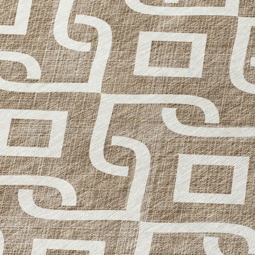 Brown And Ivory Geometric Washable Indoor Outdoor Area Rug Photo 3