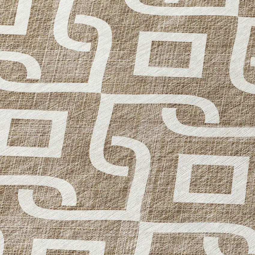 Brown And Ivory Geometric Washable Indoor Outdoor Area Rug Photo 3