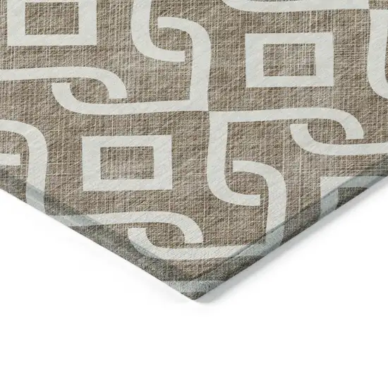 Brown And Ivory Geometric Washable Indoor Outdoor Area Rug Photo 4