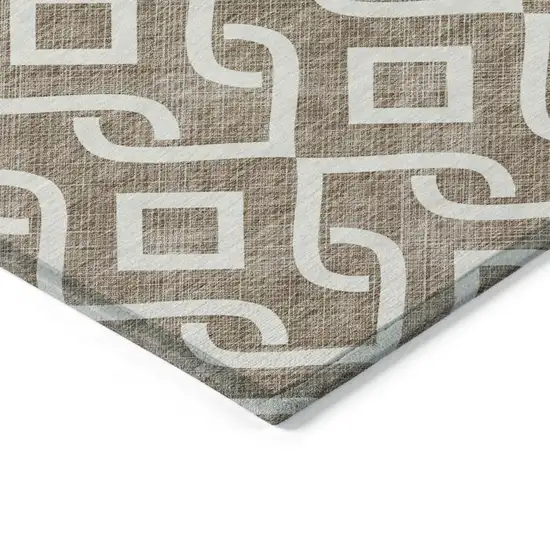 Brown And Ivory Geometric Washable Indoor Outdoor Area Rug Photo 4