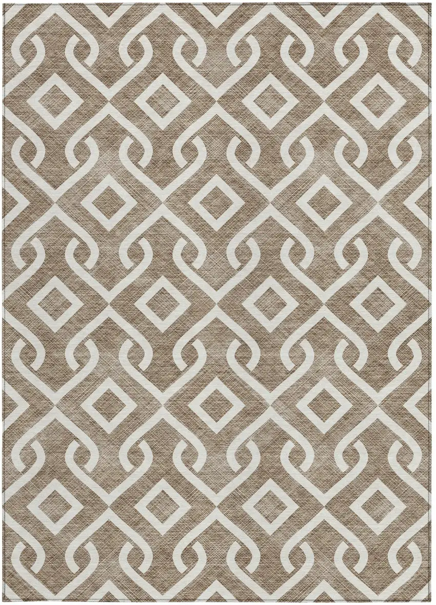 Brown And Ivory Geometric Washable Indoor Outdoor Area Rug Photo 6