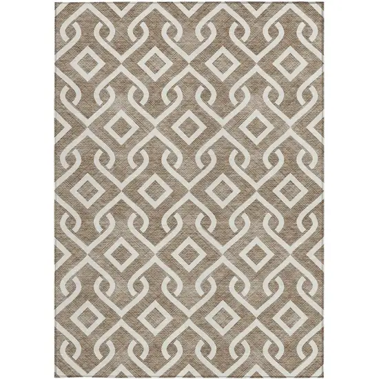 Brown And Ivory Geometric Washable Indoor Outdoor Area Rug Photo 6