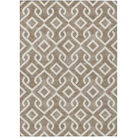 Brown And Ivory Geometric Washable Indoor Outdoor Area Rug Photo 2