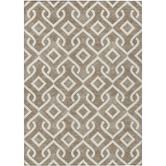 Brown And Ivory Geometric Washable Indoor Outdoor Area Rug Photo 2