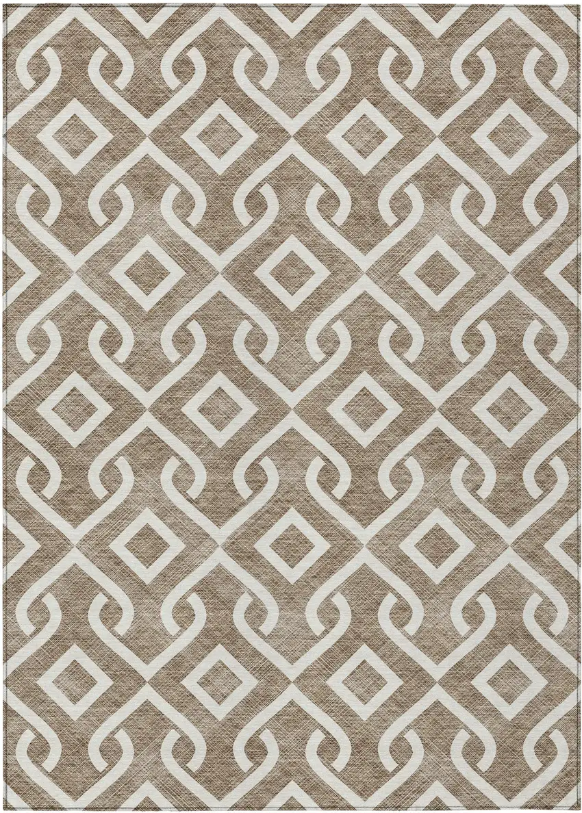 Brown And Ivory Geometric Washable Indoor Outdoor Area Rug Photo 2