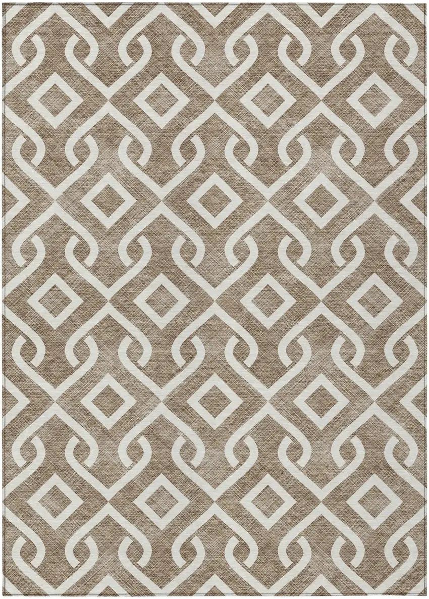Brown And Ivory Geometric Washable Indoor Outdoor Area Rug Photo 2